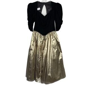 Vintage Gunne Sax Dress Size 5/6 Black Velvet Bodice Gold Lame Victorian Formal
